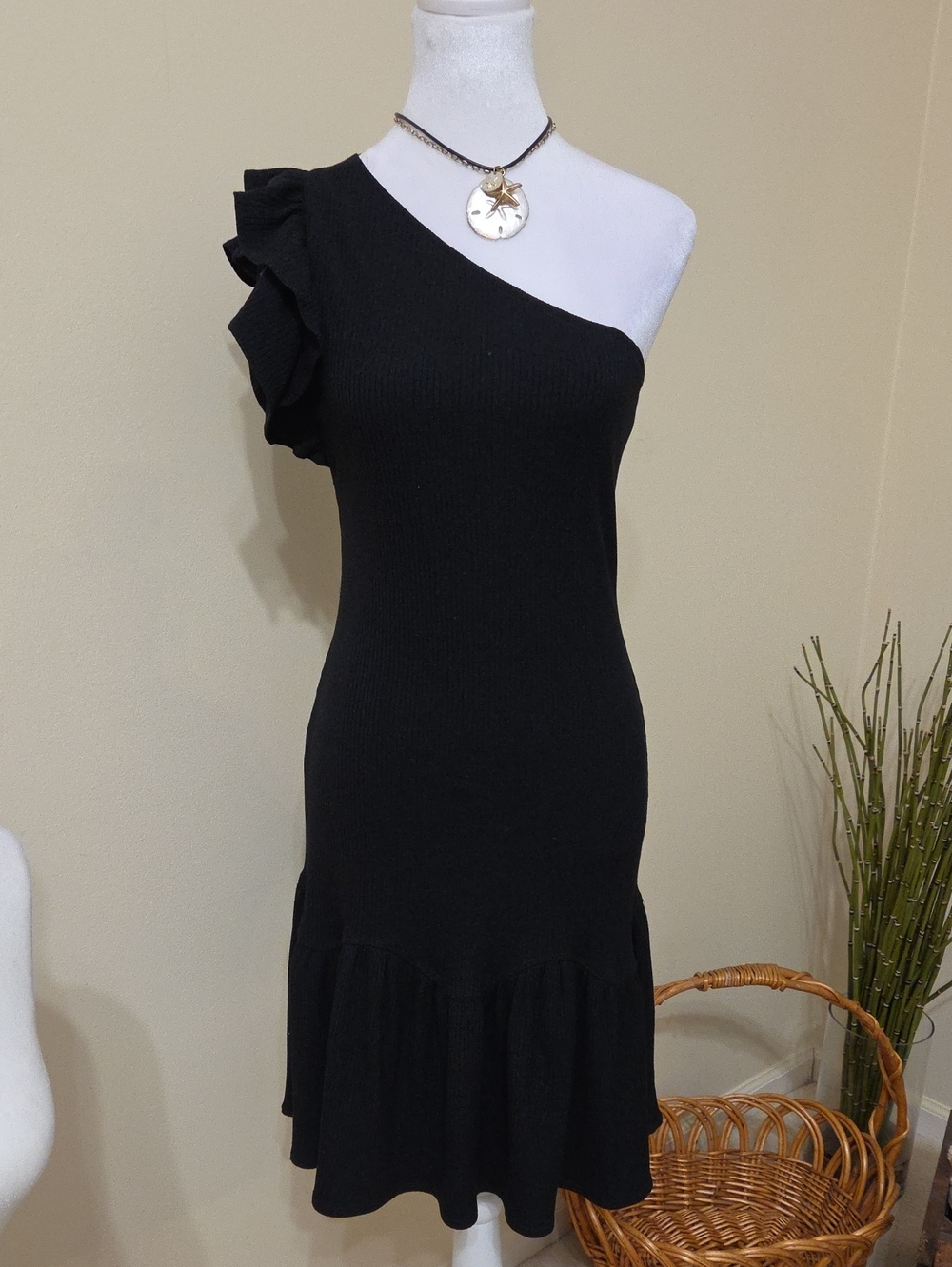 Rebecca Taylor Black One-Shoulder Ruffle Dress S/M